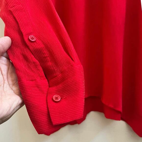 Cos Red Textured Half Placket Button Popover Relaxed Fit Tunic Blouse Medium - Picture 9 of 14